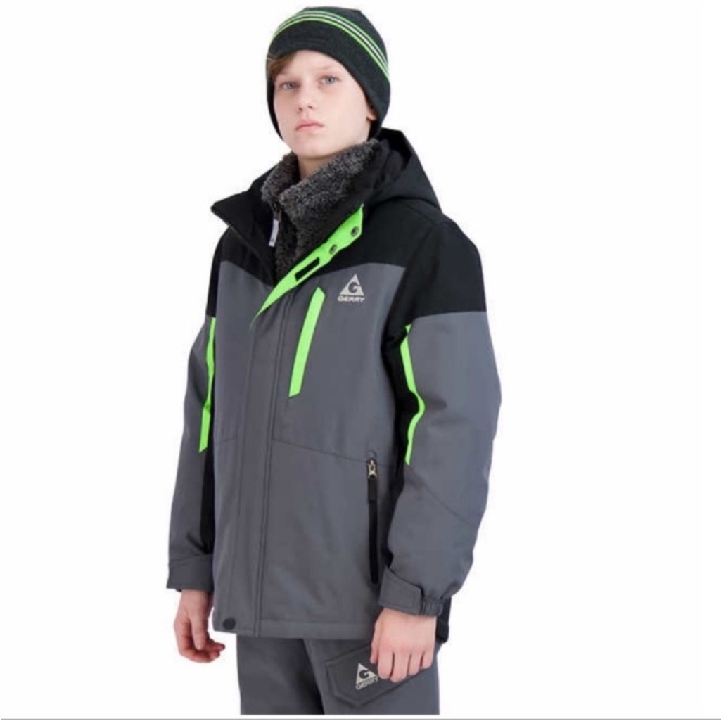 Gerry Youth Boys Systems Jacket With Beanie Winter Snow Outdoor Gray Xs (5/6)